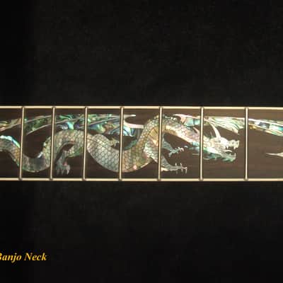 Handcrafted 5 String Banjo Neck, Solid Walnut & Mahogany DRAGON Inlay, Heel Carved, Bruce Wei BN-2020 image 6