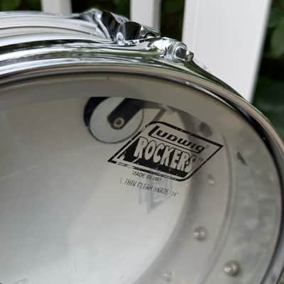 All Original Ludwig Acrolite 5x14" 8-Lug Aluminum Snare Drum w/ Rounded Blue/Olive Badge image 18