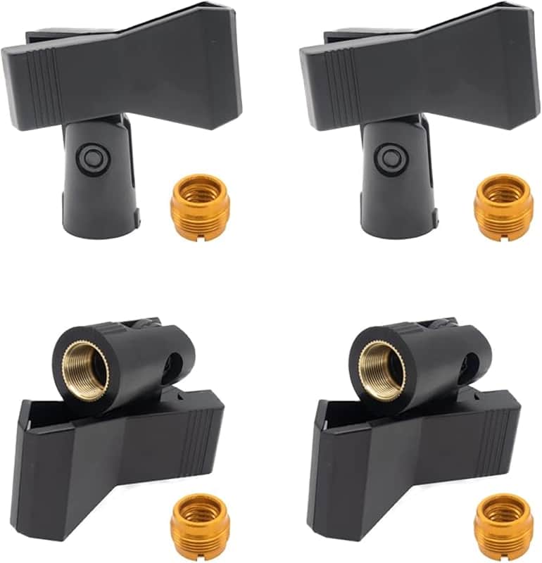 4pcs Microphone Clips with 5/8 Inch Male to 3/8 Inch Mic Clip Adapter, Universal Mic Clip for Microphone Mount, 180° Front-To-Back Rotation Mic Holder Clamp for Mic Stand image 1