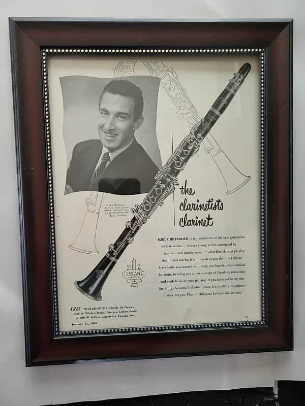 1956 Leblanc Woodwinds Promotional Ad Framed Buddy DeFranco Leblanc Symphony Clarinet Original image 1