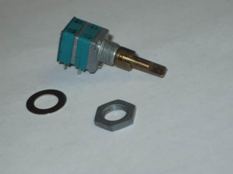lite use genuine Boss Stacked Pot (aka concentric / dual gang pot) Top pot values: 10  84 4W 7F / Lower pot values: 10  82  4W  5F, 2000s-2010s, Six Legs, teal hard plastic casings, NO manufacturer's info (forgot what pedal it came off of) + nut & washer image 1