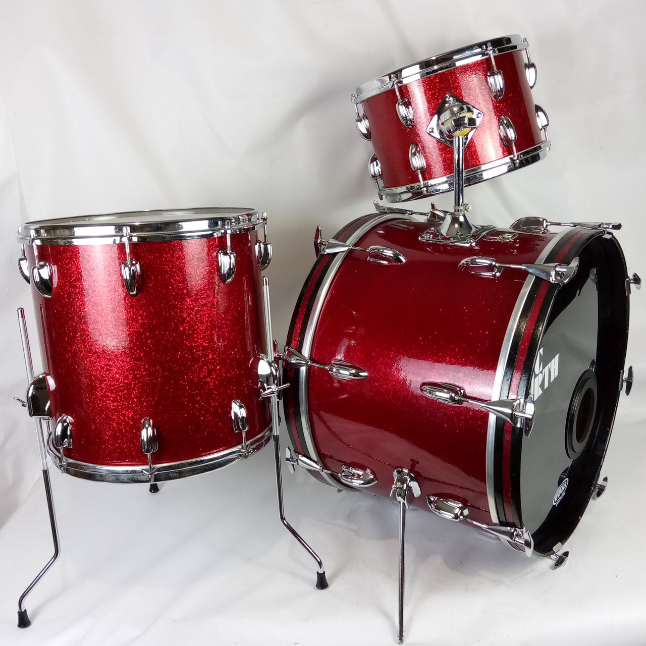 Slingerland 20,12,14" Modern Jazz Drum Set Red Sparkle Sound King Vintage 60-70s — main photograph