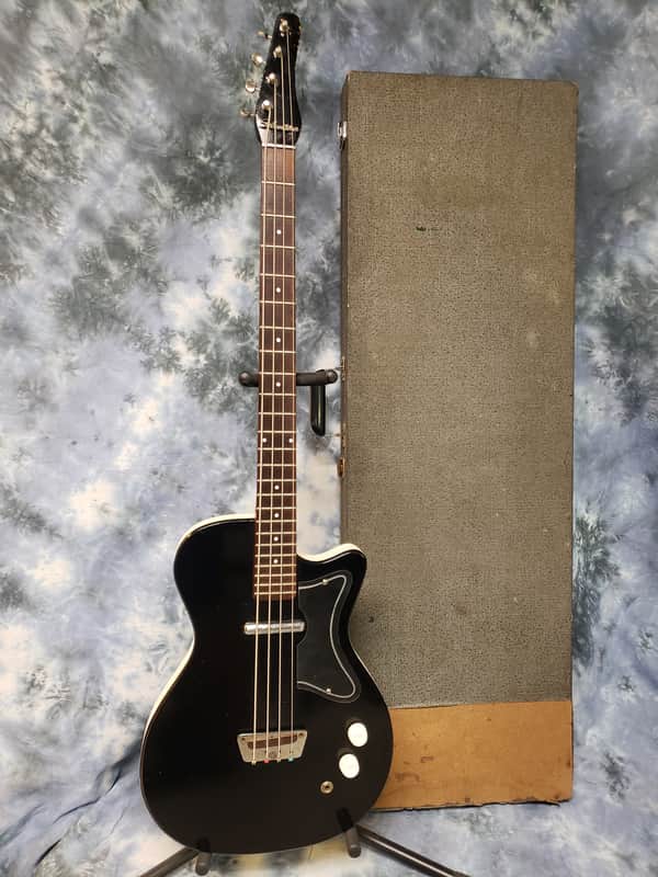 1964 Danelectro Made Silvertone Model 1444 U1 Black Short Scale Bass Guitar Orig Hard Shell Case image 1