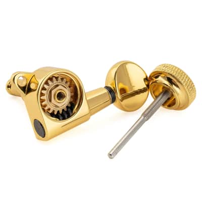 Brio Pro Left-Handed Locking Tuners — 6-in-Line | 18:1 Ratio | Vintage Oval Buttons - Gold image 4