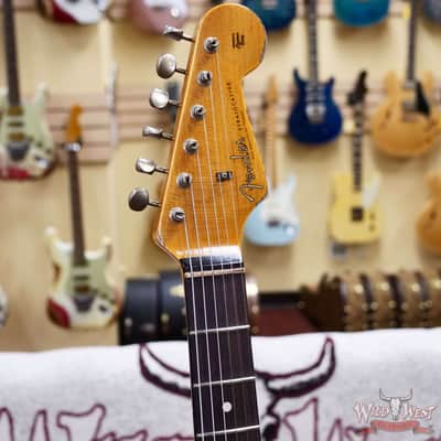 Fender Custom Shop Wild West Pink Lightning 2.0 Stratocaster HSS Rosewood Board 21 Frets Heavy Relic Lipstick Pink Metallic over Olympic White 7.95 LBS image 7