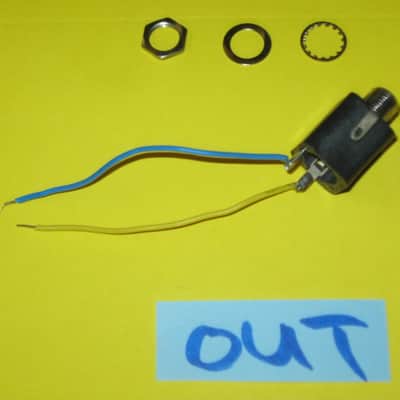 TWO lightly used genuine BOSS OUTPUT jacks (for compact sized pedals) + nuts & washers - ONE jack has two wires (blue & yellow) attached to it - they work fine (specifically from 2010 (but can be used on other year BOSS pedals) NO pedal / NO other parts image 2