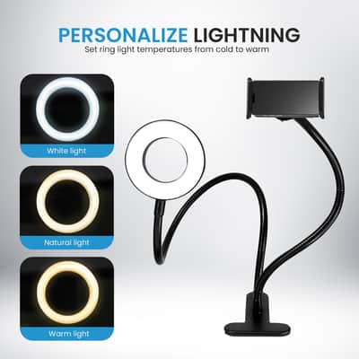 iDance LED Ring Light with Cell Phone Clip Stand Holder, 3.5", Grip Flexible Long Arm Gooseneck Bracket Mount Clamp with Bluetooth Remote Control for Desk, Bed, Compatible with iPhone and Smartphone image 2