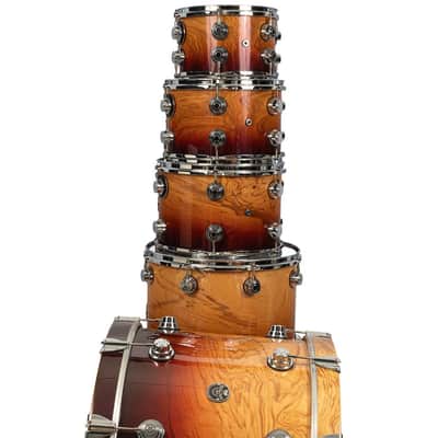 Used DW Exotic 7-Piece Santa Monica Deep Rich Red over Olive Ash Burl & Butter Edges w/ Red Pearl image 2