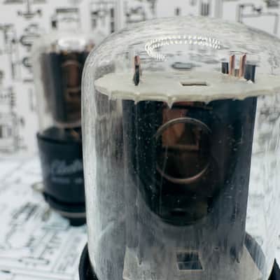 GE 6SN7GTB Matched Pair NOS Vacuum Tubes Grey Plate Side Getter Double Mica image 15