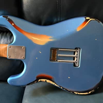 Xotic California Classic XSC-2 SSH, 2021-USA, Super Heavy Aging-Lake Placid Blue w/Roasted Flame Maple Neck image 8