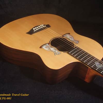 Handmade Cutaway Travel Guitar Solid Spruce, Indian Rosewood, Cat Inlay, Soft-bag Bruce Wei LTG-001 image 7