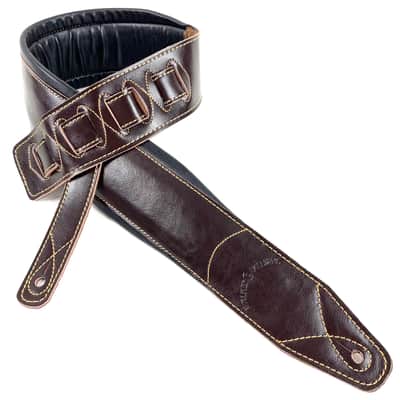 Walker and Williams C-22-BRN Dark Brown Handmade Premium All Grain Leather Padded Guitar Strap 3" Wide For Acoustic, Electric, And Bass Guitars image 1