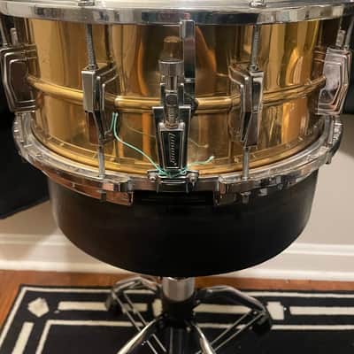 Ludwig No. 552 Bronze 6.5x14" 10-Lug Snare Drum with Rounded Blue/Olive Badge 1981 - 1984 - Clear-Lacquered Bronze image 5