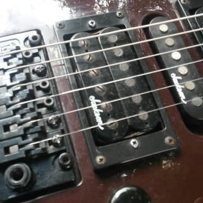 Jackson Model PS4 MIJ JAPAN PERFORMER VINTAGE 90s Floyd Rose 24 Frets Reverse Headstock 1990s Factory Original Burgundy Purple Brown Mist Finish image 4