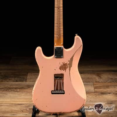 Shabat Lynx HSS Alder S-Style w/ Flame Roasted Maple & Rosewood – Shell Pink image 5