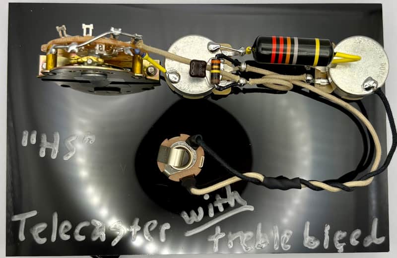 Fender Telecaster (HS) 3-way wiring harness upgrade-Humbucker neck single coil bridge with 0.022uF Bumblebee paper in oil capacitor and treble bleed mod image 1