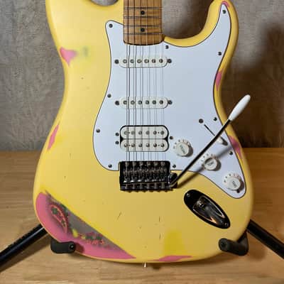 Custom Strat Relic Aged Pink Paisley Vintage White w/ Fender Bridge and Pickups image 1