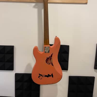 Shabat Panther Electric Bass #035 2022 - Coral Pink over Merlot metallic nitro image 3