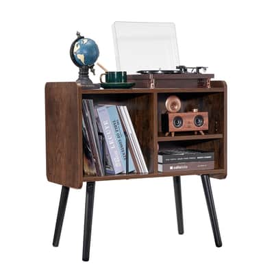 Vintage 2-Tier Record Player Stand with Adjustable Shelves – Solid Wood Turntable Table with 3 Cabinets & Vinyl Album Storage image 3