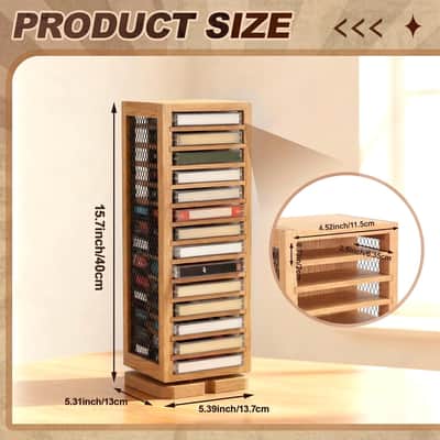 Rotating Cassette Tape Display Rack – 28-Tape Double-Sided Metal & Wood Holder for Music Studios image 2