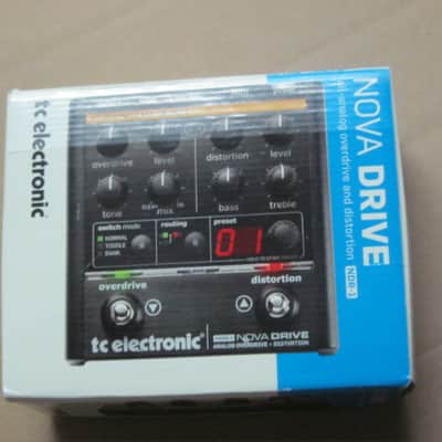 litely handled TC Electronic EMPTY Cardboard Box + original User's Manual & sticker for NDR-1 Nova Drive OD & Distortion (NO: pedal, adapter) late 2000s-early 2010s (part of 2 outer sides of BOX were spray painted white to cover water stains) image 5