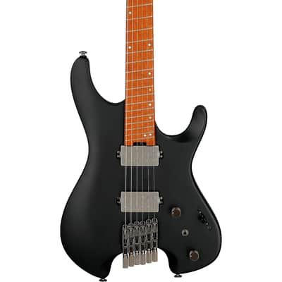 Ibanez Quest Standard QX52-BKF 6-String Headless Solid Body Electric Guitar with Roasted Birdseye Maple Fretboard, Right-Handed, Black Flat image 1