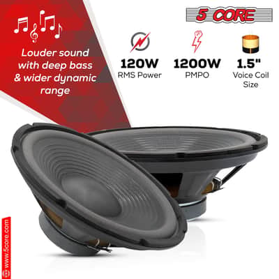 5Core 12" Subwoofer 1200W PA DJ Sub Woofer Pair Audio 8Ohm w Deep Bass Pro Audio Replacement Loud Speaker image 2
