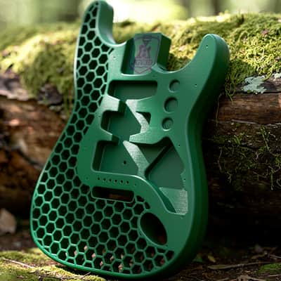 JGV3D | 3D Printed S-Style Guitar Body | One-Piece PLA+ | Fully Routed SSH | Right Handed | Green| Hexagon image 1