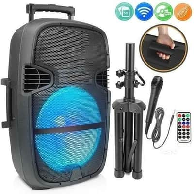 15'' Portable Wireless BT Speaker System w/LED Light, and Wheels image 1