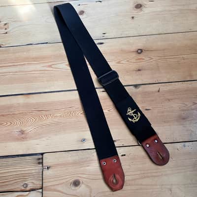 Unbranded Nylon Guitar Strap with Leather Ends & Embroided Nautical Gold Anchor Navy image 2