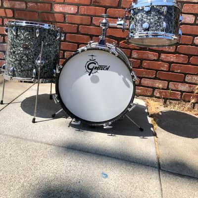 RARE! Gretsch 18” Round Badge Drum Set Black Diamond Pearl 3 Piece Drum Kit image 3
