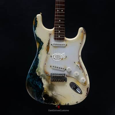 Fender Stratocaster Vintage White over Blue Zebra Heavy Aged Relic image 8