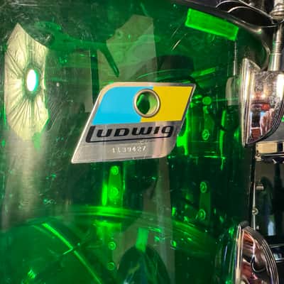 Rikki Rockett's Poison "Crack A Smile", Ludwig Green Vistalite 5-Piece Set 22", 16", 13", 12" with 5.5x14" Zickos Snare image 7