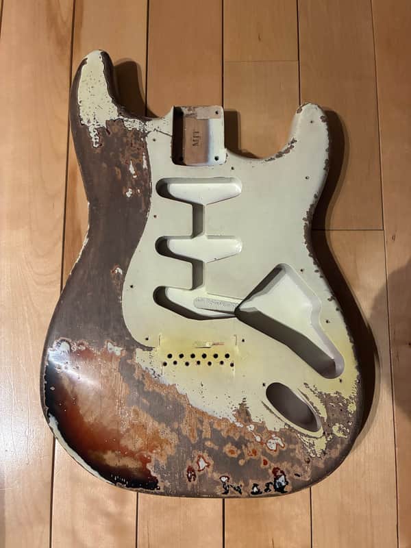 MJT VTS Hardtail Strat Body Heavy Relic Olympic White over Sunburst 2026 - Olympic White over Sunburst image 1