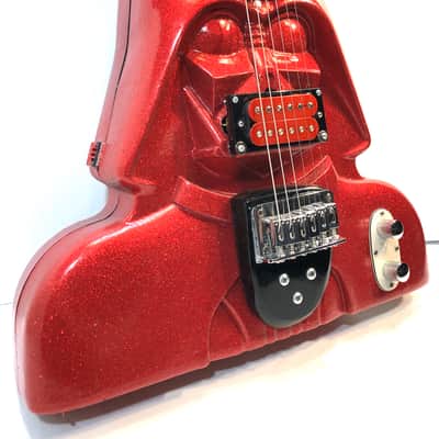 Electric guitar made out of a vintage star wars action figure case because who the hell knows why The Blinged Out Darth Vadercaster 2020 Hot Rod Red Sparkle image 3