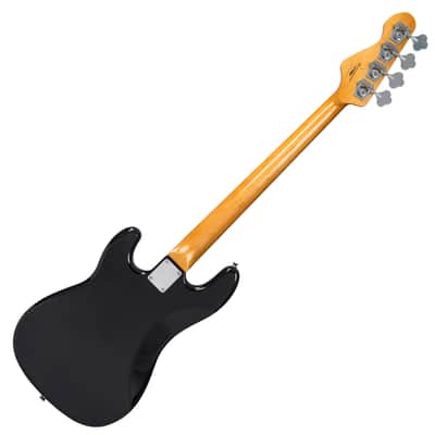 Vintage V4 ReIssued Bass Guitar - Black High Gloss with Mirror Scratchplate image 2