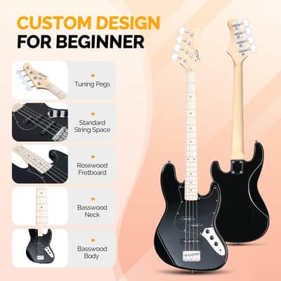 Glarry Black GJazz Electric Bass Guitar /20W Amplifier image 3