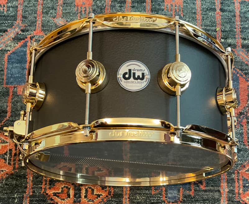 Dw Collectors 6.5 x 14 Aluminum 3mm Snare Drum - Black Powder Coated w/Gold Hw image 1
