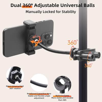 Mic Stand Phone Holder, [Stable Metal Gooseneck] Phone Holder for Mic Stand, Drum Stand, Sheet Music Stand Compatible with all 4.2" to 7" Cell Phones, iPhone 15, Galaxy S/Note/A, Pixel image 3