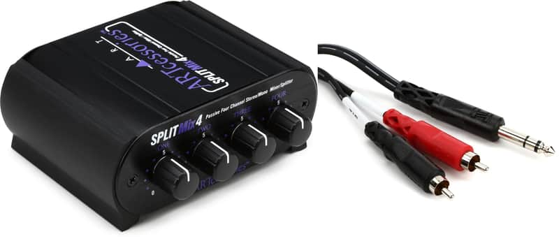 ART SPLITMix4 Passive 4-channel Mixer / Splitter Bundle with Hosa TRS-201 Insert Cable - 1/4 inch TRS Male to Dual RCA Male - 3 foot image 1
