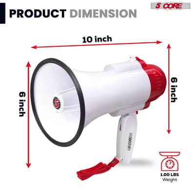 5 Core Megaphone 30W Bull Horn PA Speaker w 800 Yards Range Loud Siren Voice Amp image 8