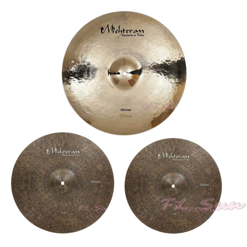 Mehteran Cymbals 3pcs Set Dry Series 17" - 19" Crash - Premium Series 22" Ride image 1