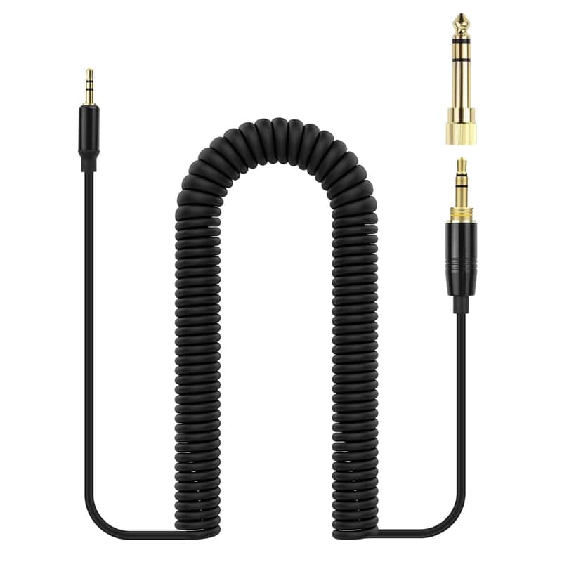 Coiled Audio Cable Cord Compatible with Bose QuietComfort QC 45, QC35 II, QC 35, OE2 OE2i Soundlink SoundTrue Headphone with 6.35mm Adapter for Guitar/Xbox One/ PS4, Black (4 to 16FT) image 1
