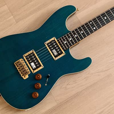 1980s Schecter HH S-Style Superstrat, Flame Top Trans Blue w/ Case image 1