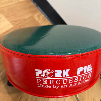 ~NEW!~ Pork Pie Round Drum Throne in Green Sparkle Top with Red Sparkle Side image 2