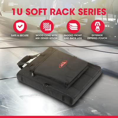 SKB Cases 1U Series Soft Rack Case with Steel Rails, Heavy Duty Zippers, Outer Pocket, and Shoulder Straps, For Wireless Microphone Systems and Pre-Amps image 4