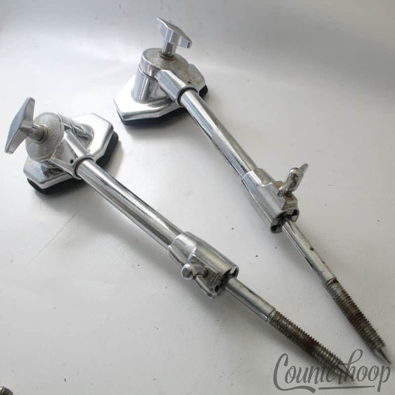 Pearl 2x Bass Drum Spurs+Mounts Heavy Duty Vintage Japan Telescoping Legs Chrome image 1