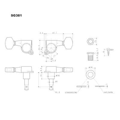 SG381 Magnum Lock Traditional Tuning Machines 3 Per Side, 07 Mini Buttons 16:1 Gear Ratio-Black image 5