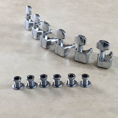 Six Fender 2-Pin MIM / American Standard Strat Chrome Button Tuners Guitar Bolt-On Light Relic B+E Staggered image 1