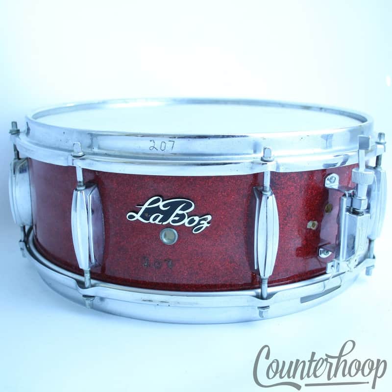 *Hoshino K La Boz 14x5.5"Snare Drum 3-Ply+Re-Rings Japan Red Sparkle Vintage 60s image 1